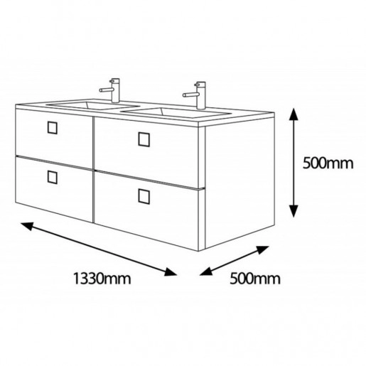 Размеры тумба с 4 ящиками в ванную 130 см botticelli rimini rm-130d черный глянец с умывальником marlen 130 №1