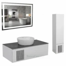 Біло-сірий набір для ванної кімнати з дзеркалом 100 см шириною Aqua Rodos Манхеттен 45066-29721-45834