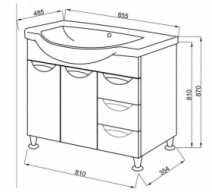Размеры тумба 85 см в ванную комнату юввис оскар 85 т-17 к с умывальником изео №1