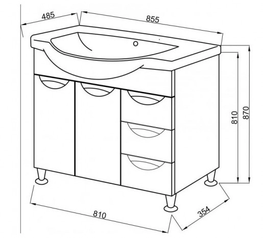Размеры тумба 85 см в ванную комнату юввис оскар 85 т-17 к с умывальником изео №2
