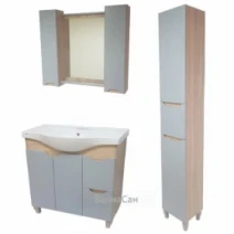 Комплект мебели для ванной комнаты в серо-коричневом цвете 90 см шириной Ванланд Wood 44987-45001-45003