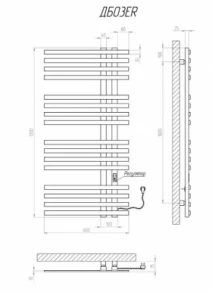 Размеры Полотенцесушитель электрический с 16 перекладинами 600 x 1200 мм Kosser Браш Д40х25 белый правый ДБ03ERW