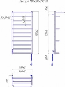 Розміри Електро полотенцесушитель драбинка 490х1100 Mario Люксор Хром 30x20 Правий 4820111355846