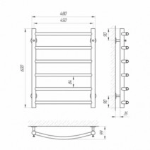 Размеры Полотенцесушитель водяной с 6 перекладинами 450х600 LARIS П6 Классик Хром 30x20 ВР 1/2 д 71207028
