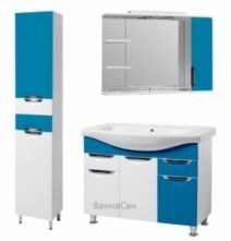 Бело-синий гарнитур мебели для ванной 85 см шириной Квелл Грация 35315-35373-35399