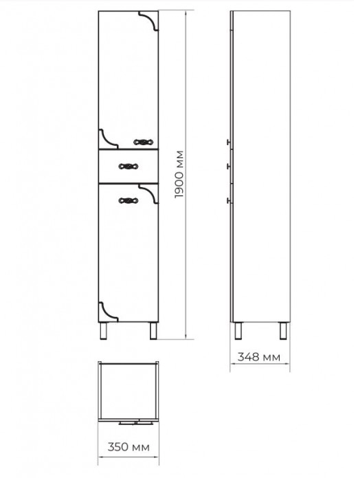 Размеры Пенал для ванной 35 см с коричневыми акцентами ВанЛанд Лаунж ЛП-1КЧ
