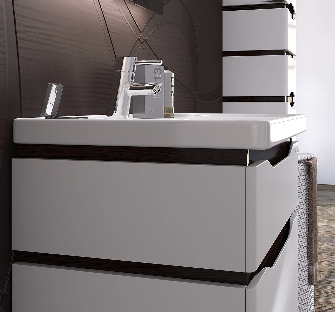 В интерьере Тумба с раковиной в ванную 70 см прямой формы САНВЕРК Alessa Classic Air MV0000603 с умывальником Канте