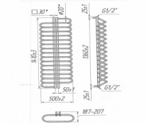 Размеры Полотенцесушитель водяной хромированный 500х1410 Mario Палермо Хром 30x20 ВР 1/2 д 4820111353170