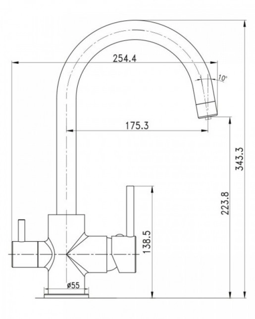 Размеры Смеситель для проточного водонагревателя для мойки IMPRESE DAICY-U хром 55009-U