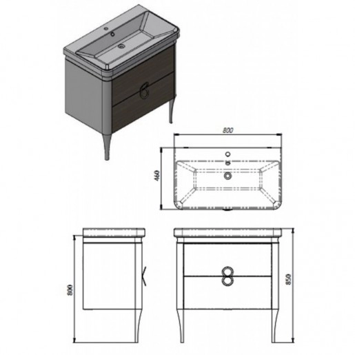 Размеры тумба с раковиной в ванную 85 см на ножках ювента тичино tс-85-dab-pastelowy с умывальником люксур 85 №1