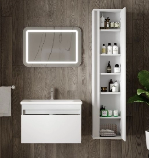 В интерьере бело-коричневый набор для ванной комнаты с зеркалом 100 см ювента malta 28333-28347 №1