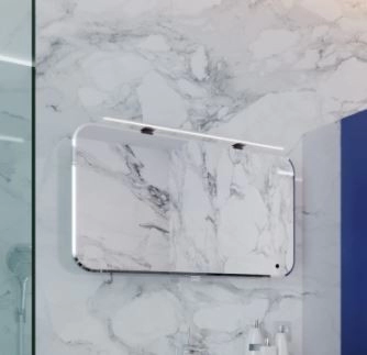 В интерьере шкаф зеркало в ванную шириной 100 см с закругленными углами botticelli velluto vltmc-100 бордовый мат №2