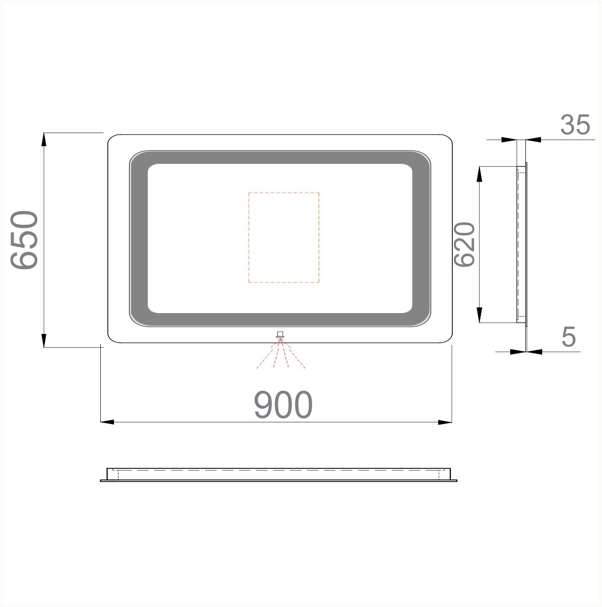 Размеры Зеркало в ванную 90 см в стиле минимализм САНВЕРК LAVA Vega ZL0000185