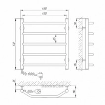 Размеры Электро полотенцесушитель с 5 перекладинами 450х500 LARIS Виктория Хром Левый 30x20 73207070 НР2022