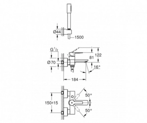 Размеры смеситель с ручным душем для ванны grohe lineare new хром 33850001 №2