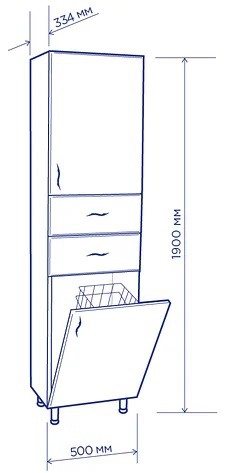 Размеры Пенал для ванной 50 см с прямыми фасадами ПИК БАЗИС П03К50L левый