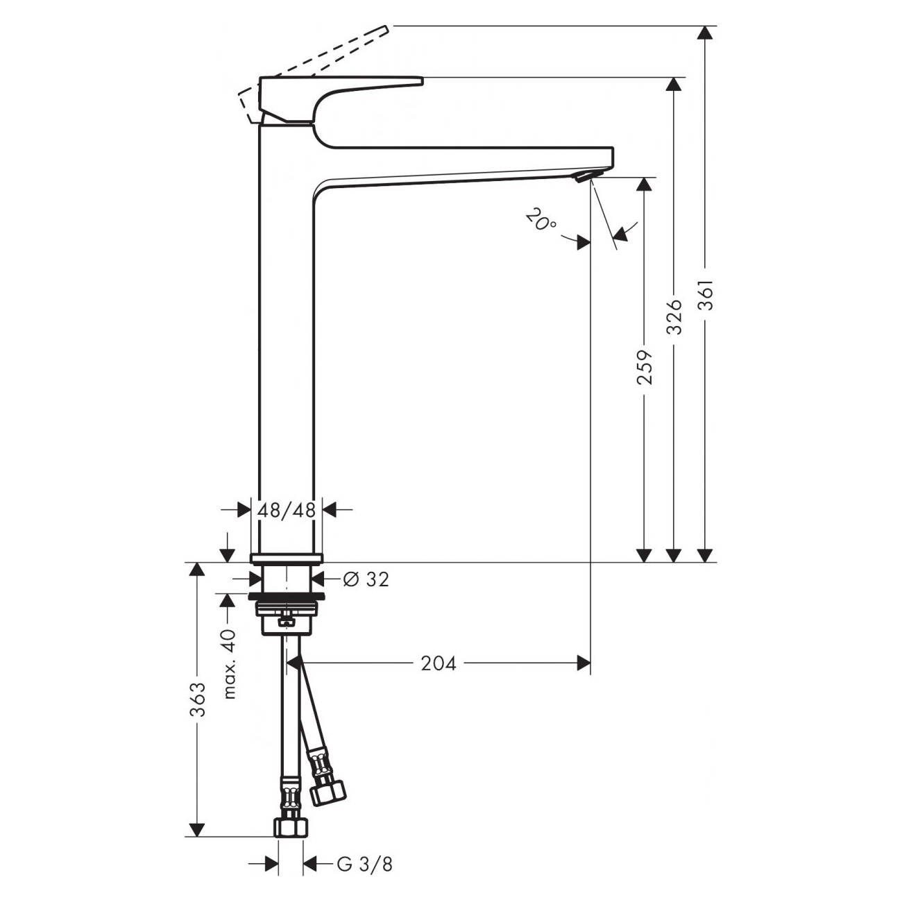 Розміри Білий змішувач для умивальника HANSGROHE METROPOL 32512700