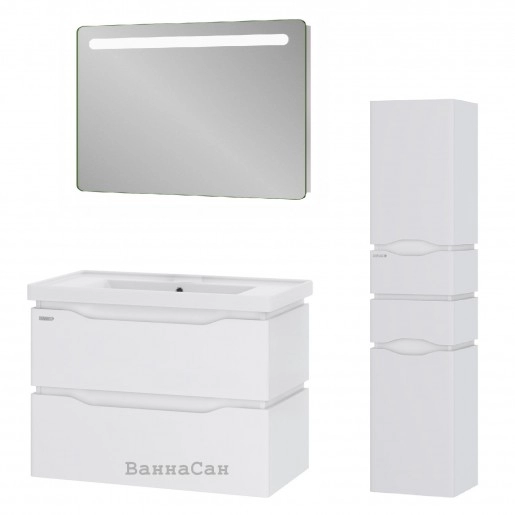 Основное Комплект мебели для ванной комнаты 80 см подвесной САНВЕРК Alessa White Air 25467-25556-25477