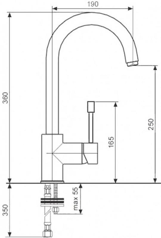 Размеры Матовый кран смеситель для мойки Emmevi EDEN U SC71047 мат хром