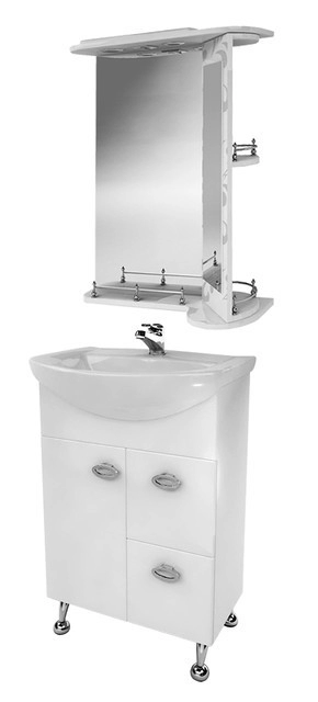 Основное Комплект мебели тумба с зеркалом-трельяж в ванную 65 см шириной ВанЛанд ЖЕМЧУГ МК-Жемчуг 3-65-3-65
