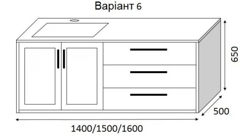 Розміри Тумба з умивальником ліва 160 см шириною Marsan MAISON з умивальником Квадро ТП Maison-6 160