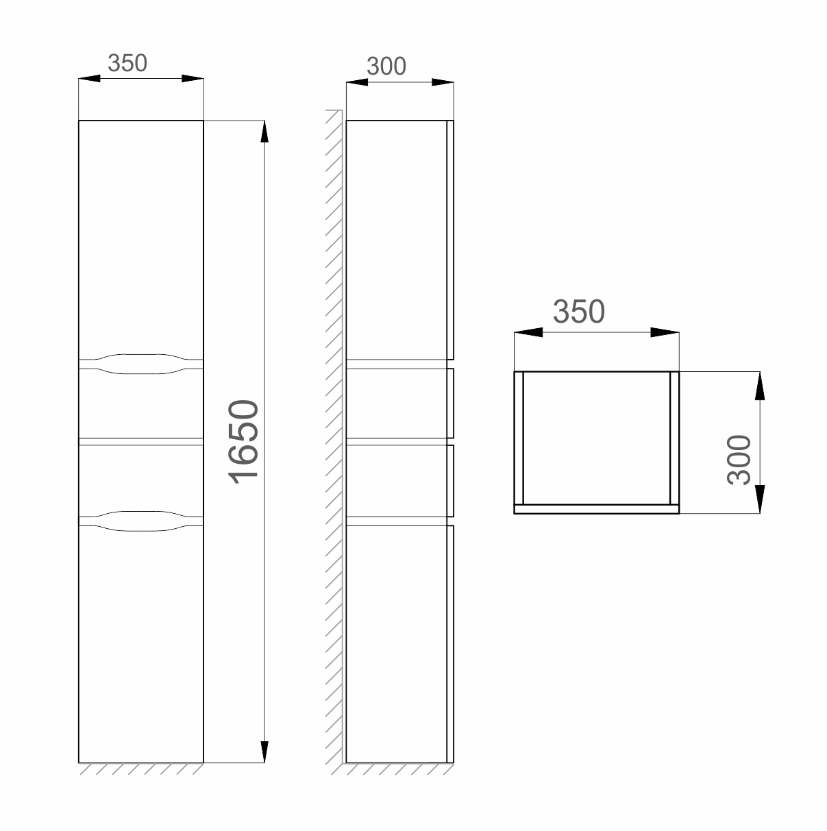 Розміри Пенал для ванної 35 см глянсовий Санверк Alessa White Air MV0000373 лівий