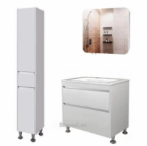 Комплект мебели для ванной комнаты с левым пеналом 80 см шириной Мойдодыр Прайм 40778-31699-31720