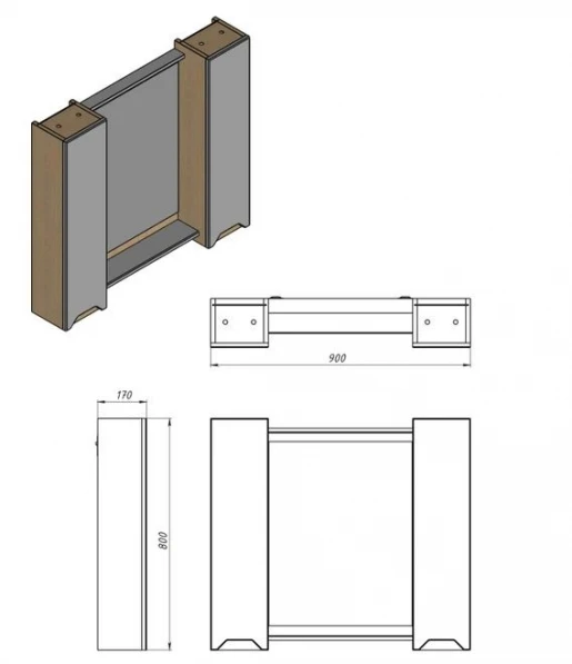 Розміри Меблі у ванну 90 см шириною Ванланд Wood 44985-44999-45002