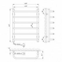 Розміри Полотенцесушитель електричний 450х600 LARIS Стандарт Хром лівий 30x20 73207084