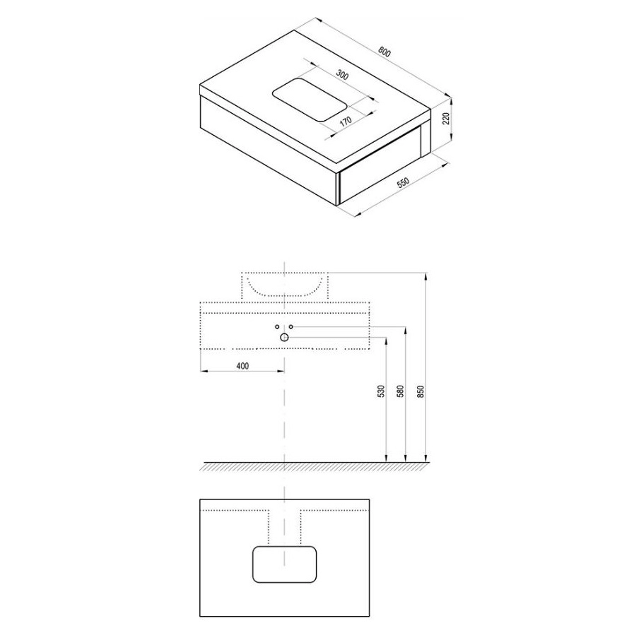 Размеры Тумба под умывальник 800 Ravak Formy X000001029