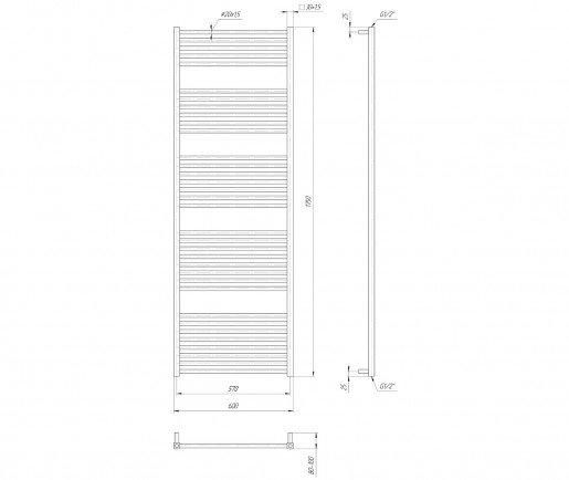 Размеры Полотенцесушитель водяной в стиле минимализм 600х1750 Mario Гера Хром 30x20 ВР 1/2 д 4820111352203