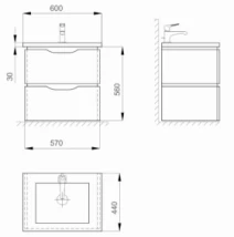 Размеры умывальник с тумбой 60 см шириной санверк liga air с раковиной space line mv0000860 №1