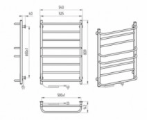 Розміри Електрична сушка для рушників з 8 поперечинами 500 х 800 мм Laris Зебра Комфорт Д25 чорний правий 752012307702