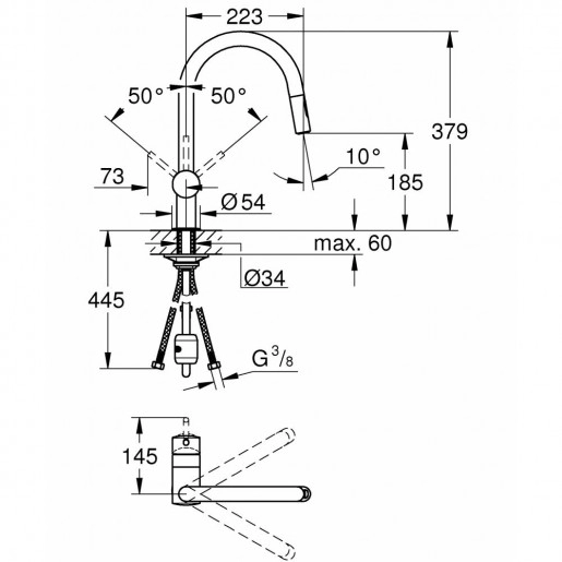 Размеры Смеситель для мойки Grohe MINTA 32321002