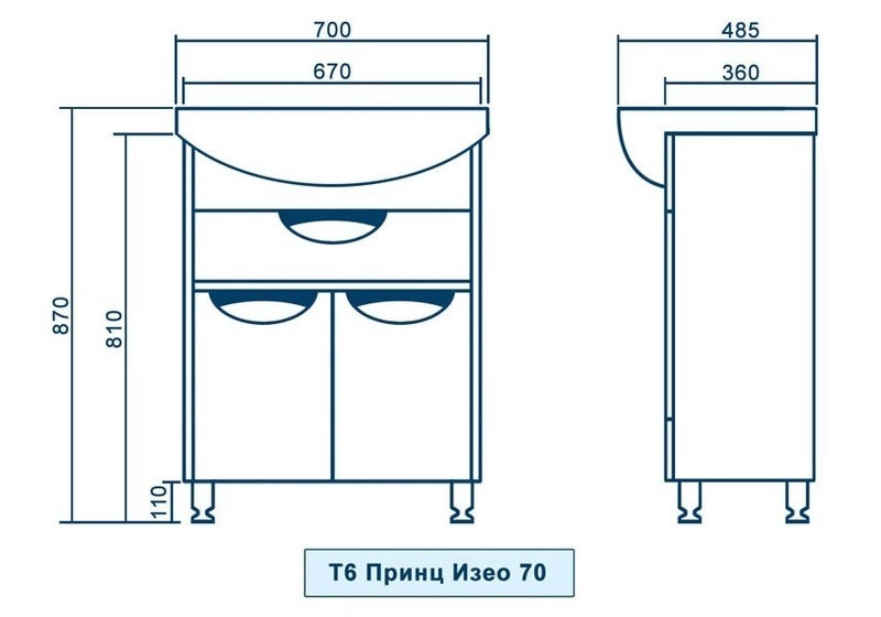 Размеры тумба с раковиной в ванную 70 см квел принц т6 принц изео 70 с умывальником изео 70 квел №1
