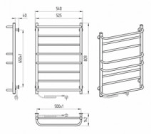 Розміри Сушка для рушників електрична 540 х 800 мм Laris Зебра Комфорт Д25 чорний 73207642