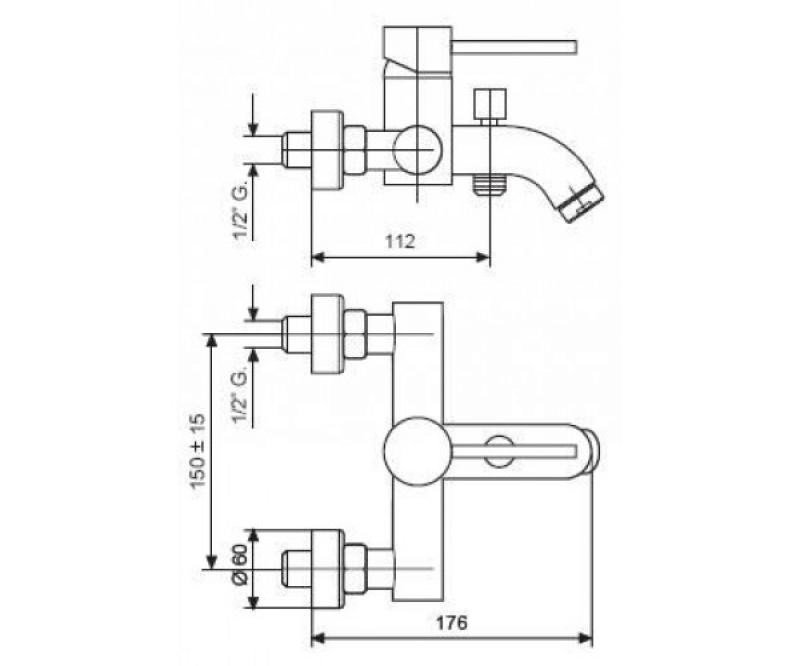 Размеры Прямой смеситель для ванны с душем Emmevi PIPER CR45001 хром