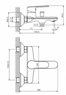 Размеры Современный смеситель для ванны Koller Pool LINE хром LN0100