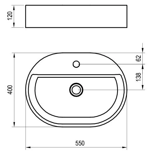 Размеры Умывальник керамический Ravak Ceramic 550 Slim Shelf О XJX01155003