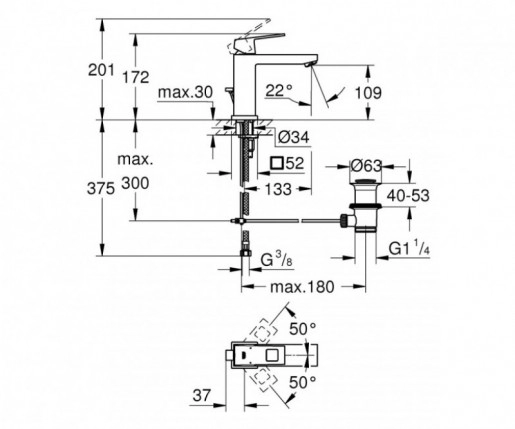 Размеры смеситель для умывальника grohe eurocube хром 23445000 №1