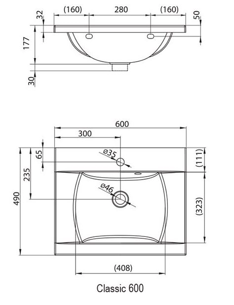 Размеры Тумба с умывальником 600 Ravak SD Classic II серый X000001477-XJD01160000