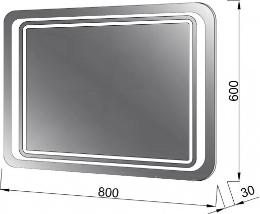 Размеры зеркало в ванную со светодиодной лентой 80 см юввис duet z-80 с подсветкой №2