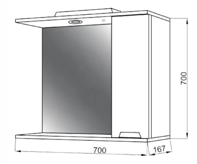 Размеры Зеркало в ванную для дачи 70 см ЮВВИС Марко Z-1 70 шкаф правый