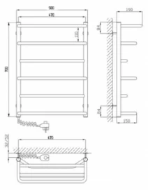 Размеры Полотенцесушитель электрический 500 х 700 мм Kosser Лотос Электро хром Д30 левый ДЛ01EL