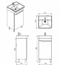 Размеры Узкая тумба с раковиной в ванну 45 см шириной Ювента Ozon с умывальником Neon Oz-45 White