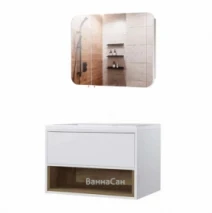 Мебельный комплект для ванной в бело-коричневом цвете 80 см шириной Мойдодыр Браво 43989-31699