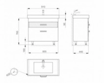 Размеры умывальник с тумбой с ящиками 90 см санверк sierra с умывальником принц mv063378 №1