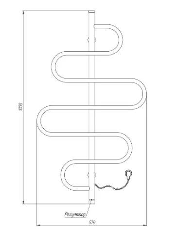 Размеры Полотенцесушитель электрический с перекладинами зигзаг 570 х 1000 мм Kosser Лиана хром Д30 РЛ02ЕLR
