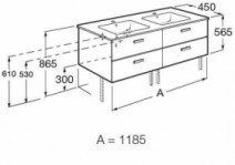 Розміри Умивальник з тумбою 120 см ROCA VICTORIA з умивальником ROCA A855850422