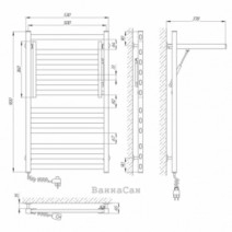 Размеры Электро полотенцесушитель высокий 500х900 LARIS Сириус Хром Левый 30x30х32 71207682